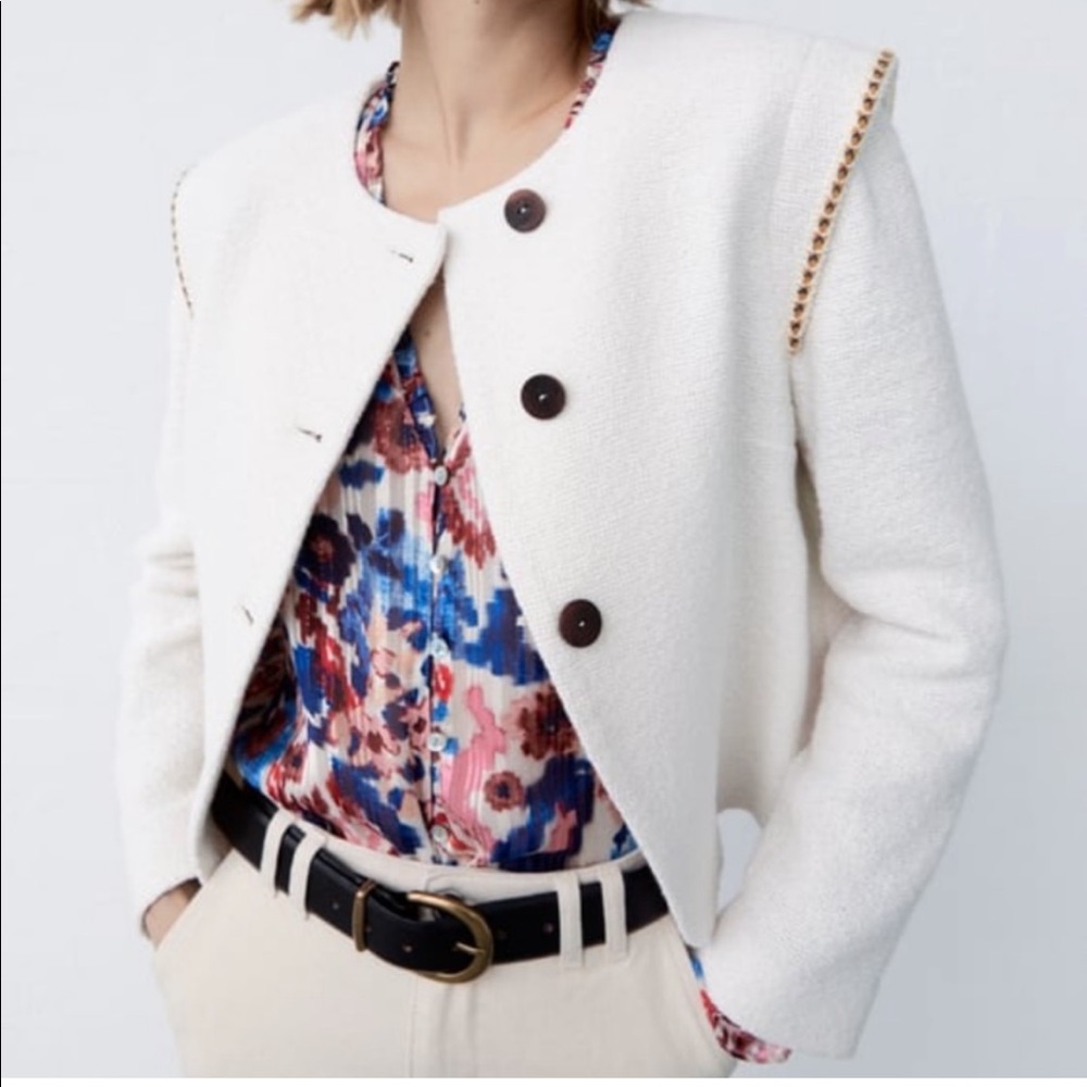 Zara Textured Jacket With Contrasting Piping - Picture 2 of 16